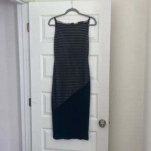 Black & nude illusion midi dress
